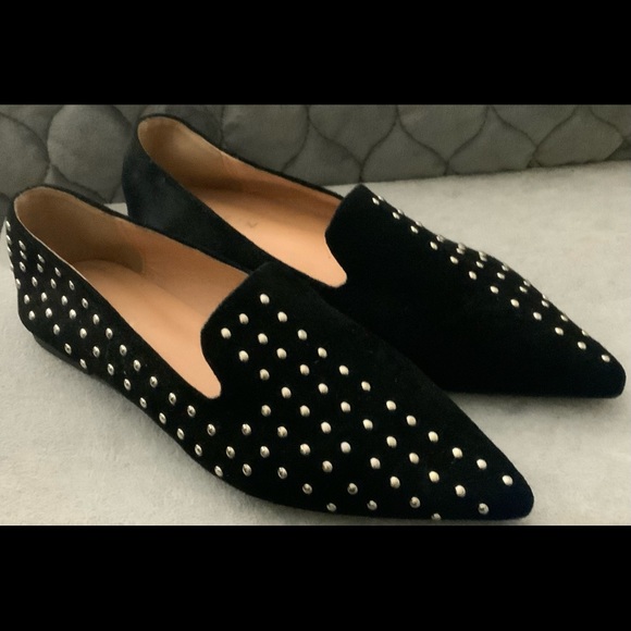 Woman’s size 6 black loafers. Silver studded. - Picture 2 of 6